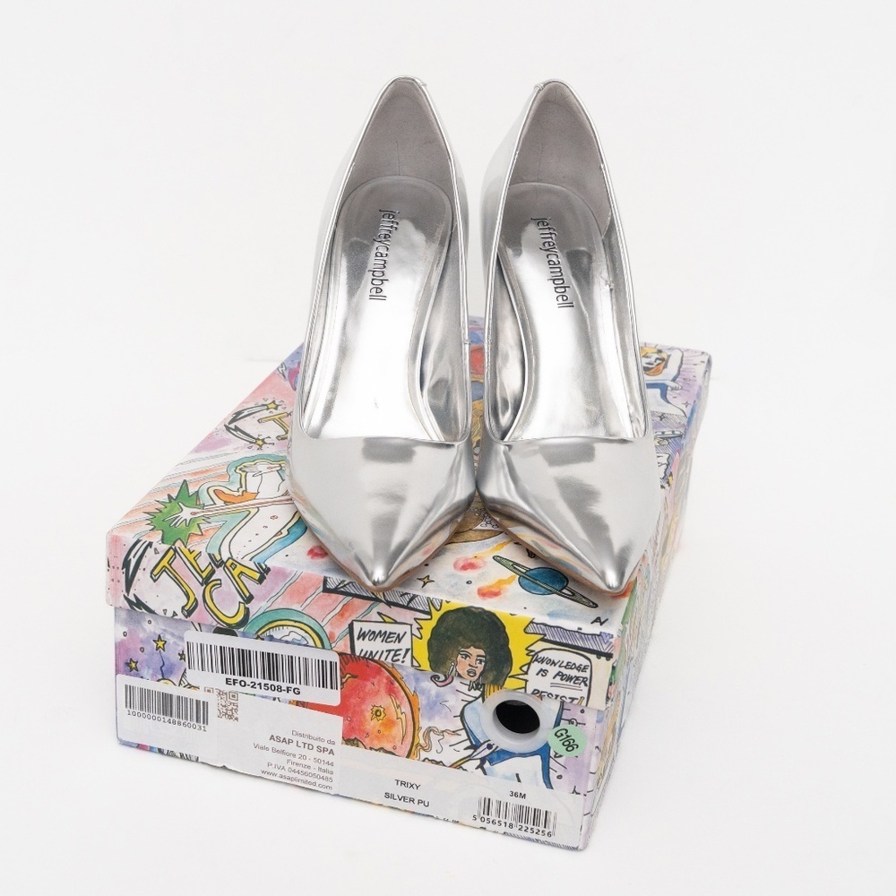 JEFFREY CAMPBELL Trixy‎ Pointed Toe Pump In Silver Metallic - Picture 5 of 12